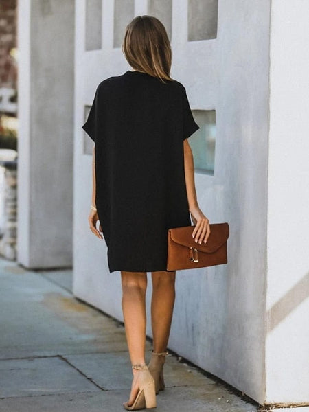 Women's Dress - Casual Dress Midi Dress Black White Yellow Short Sleeve Pure Color Summer Spring V Neck Hot S M L XL XXL