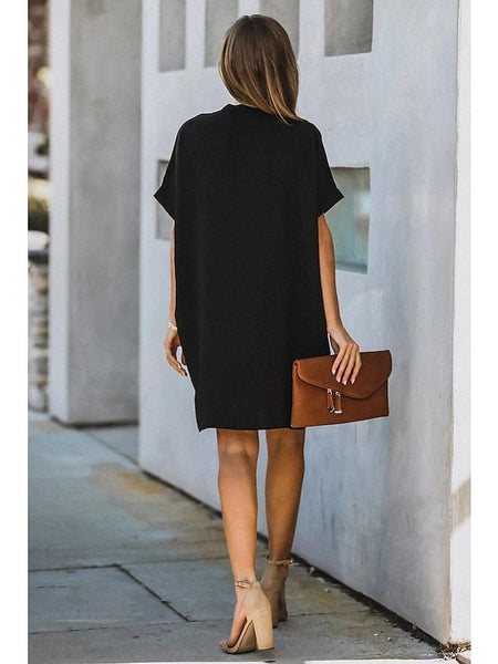 Women's Dress - Casual Dress Midi Dress Black White Yellow Short Sleeve Pure Color Summer Spring V Neck Hot S M L XL XXL