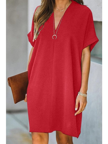 Women's Dress - Casual Dress Midi Dress Black White Yellow Short Sleeve Pure Color Summer Spring V Neck Hot S M L XL XXL
