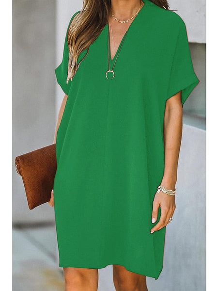 Women's Dress - Casual Dress Midi Dress Black White Yellow Short Sleeve Pure Color Summer Spring V Neck Hot S M L XL XXL
