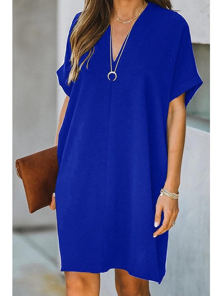 Women's Dress - Casual Dress Midi Dress Black White Yellow Short Sleeve Pure Color Summer Spring V Neck Hot S M L XL XXL