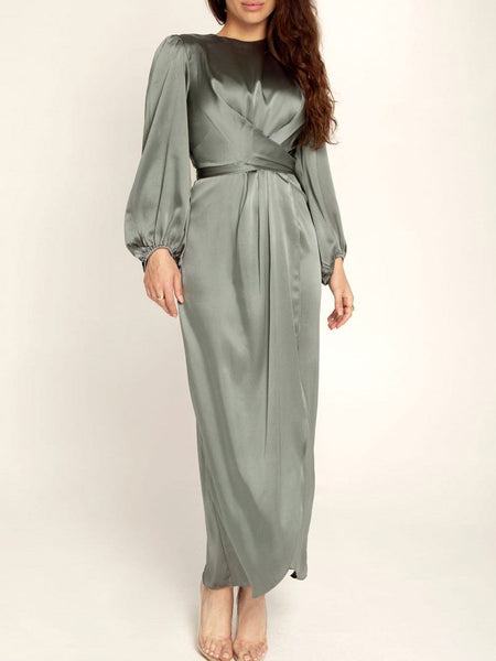 Women's Dresses Acetate Silk Long Sleeve Irregular Dress