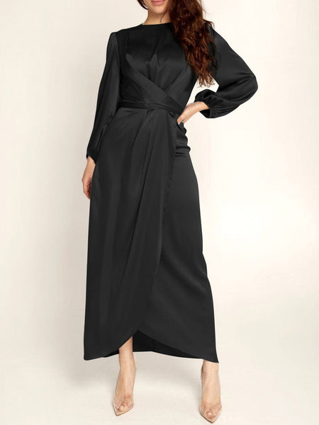 Women's Dresses Acetate Silk Long Sleeve Irregular Dress