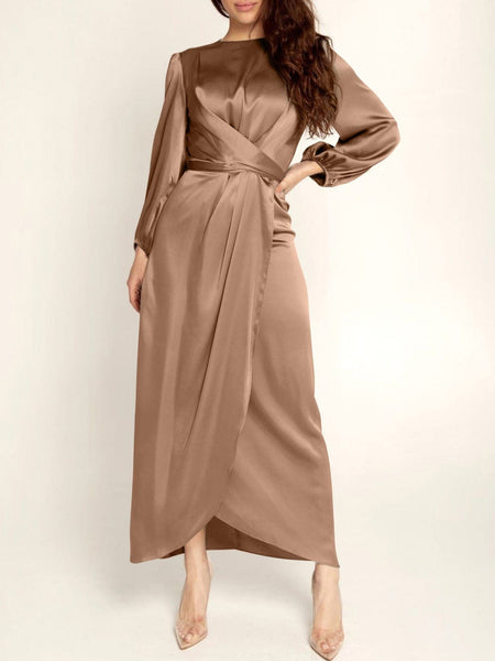 Women's Dresses Acetate Silk Long Sleeve Irregular Dress