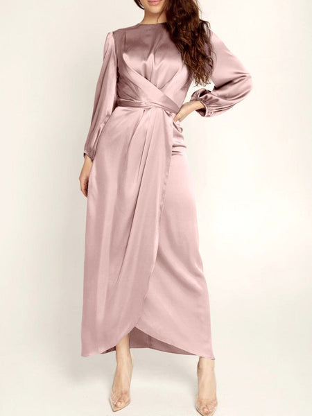Women's Dresses Acetate Silk Long Sleeve Irregular Dress