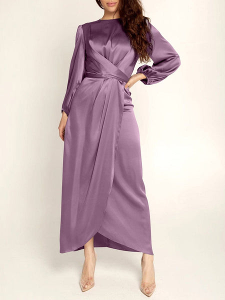Women's Dresses Acetate Silk Long Sleeve Irregular Dress