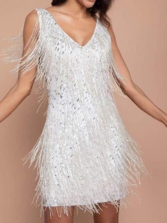 Women's One-Shoulder Sequin Cape Mini Dress in Champagne Gold