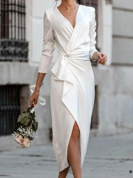 Women's Satin V-Neck Flutter Sleeve Wrap Dress