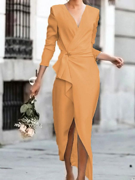 Women's Satin V-Neck Flutter Sleeve Wrap Dress