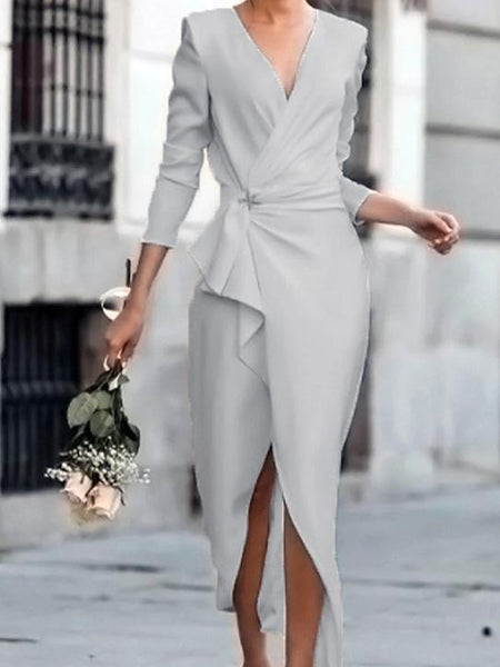 Women's Satin V-Neck Flutter Sleeve Wrap Dress