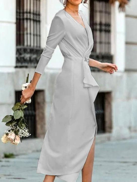 Women's Satin V-Neck Flutter Sleeve Wrap Dress