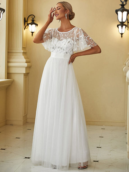 Women's Elegant Embroidered A-Line Floor Length Evening Dress