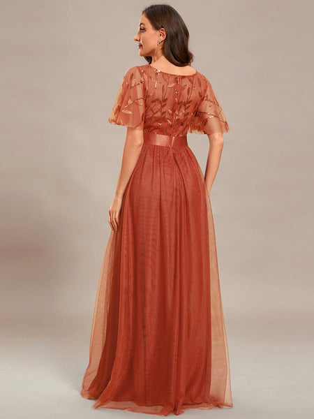 Women's Elegant Embroidered A-Line Floor Length Evening Dress
