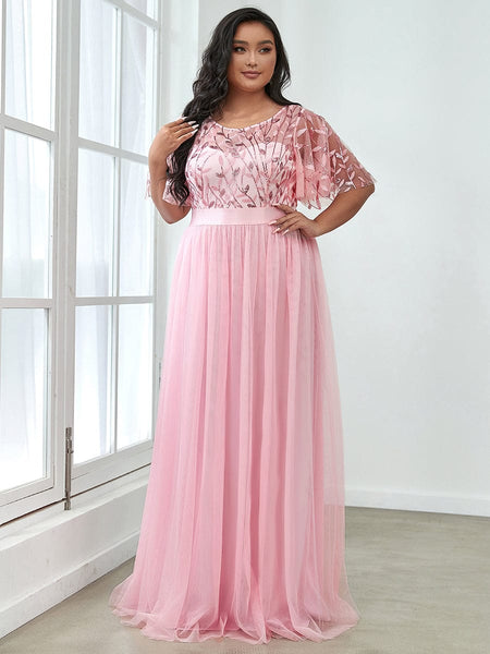 Women's Elegant Embroidered A-Line Floor Length Evening Dress
