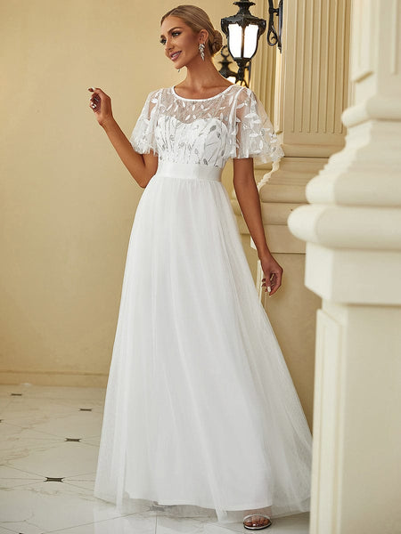 Women's Elegant Embroidered A-Line Floor Length Evening Dress
