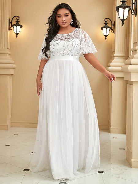 Women's Elegant Embroidered A-Line Floor Length Evening Dress