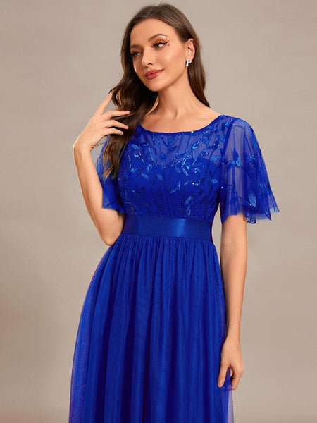 Women's Elegant Embroidered A-Line Floor Length Evening Dress