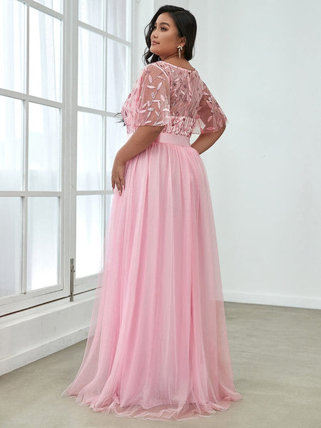 Women's Elegant Embroidered A-Line Floor Length Evening Dress