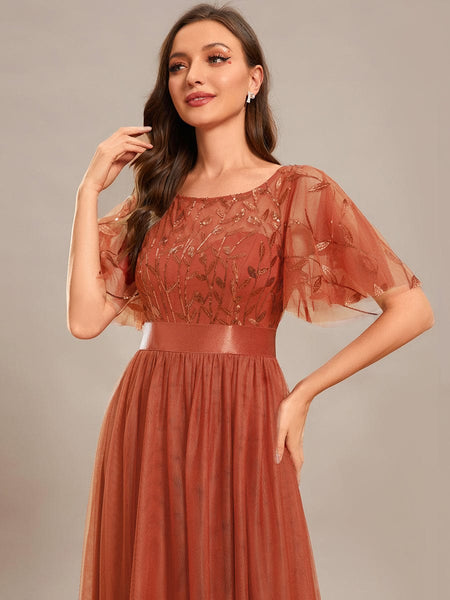 Women's Elegant Embroidered A-Line Floor Length Evening Dress