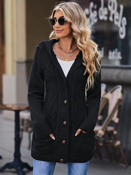 Solid Drawstring Single Breasted Knitted Hoodie