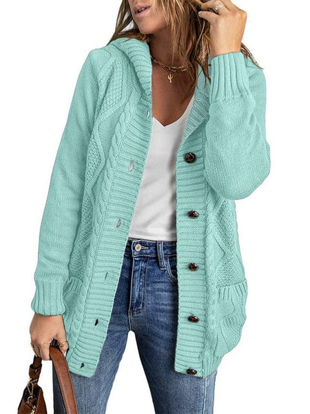 Solid Drawstring Single Breasted Knitted Hoodie