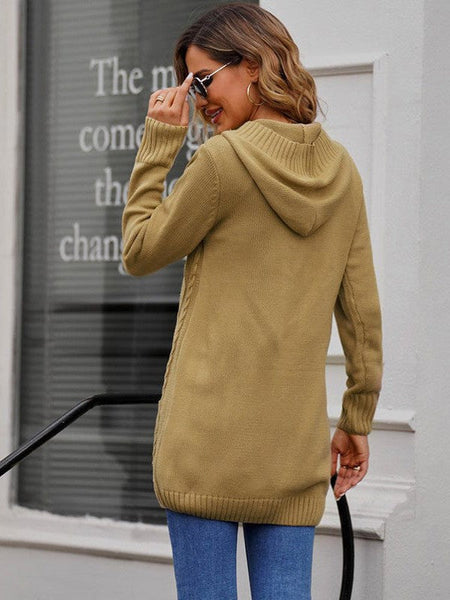 Solid Drawstring Single Breasted Knitted Hoodie