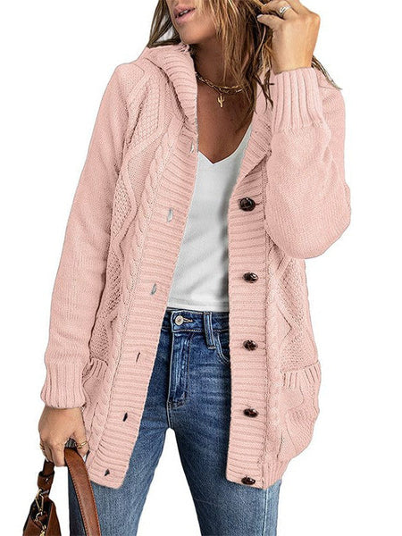 Solid Drawstring Single Breasted Knitted Hoodie