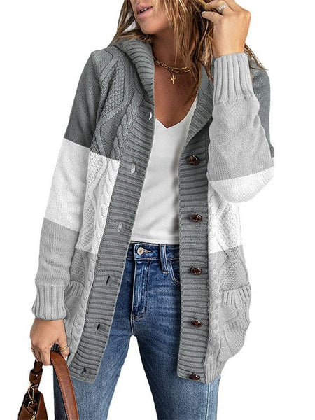 Solid Drawstring Single Breasted Knitted Hoodie