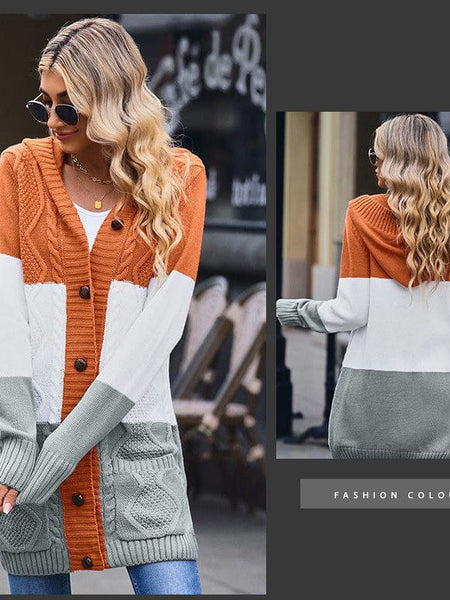 Solid Drawstring Single Breasted Knitted Hoodie