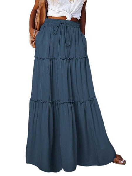 Women's Elegant Pleated Chiffon Long Skirt With Ruffle Hem