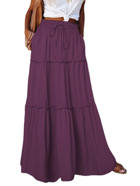 Women's Elegant Pleated Chiffon Long Skirt With Ruffle Hem