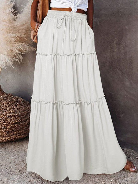 Women's Elegant Pleated Chiffon Long Skirt With Ruffle Hem