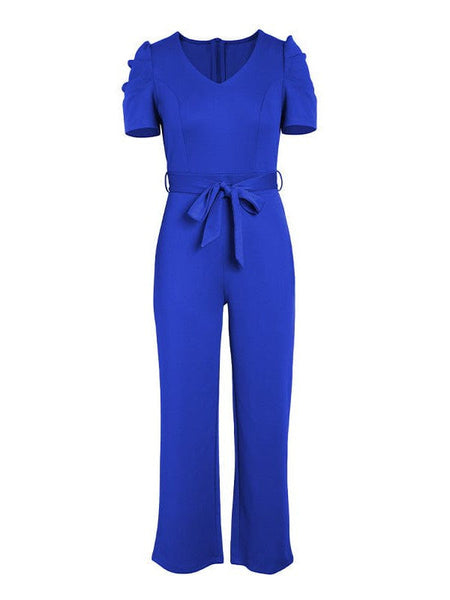 Chic Lace V-Neck Long Sleeve Wide Leg Jumpsuit