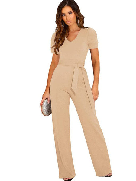 Chic Lace V-Neck Long Sleeve Wide Leg Jumpsuit