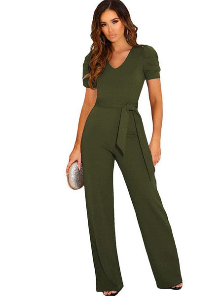 Chic Lace V-Neck Long Sleeve Wide Leg Jumpsuit