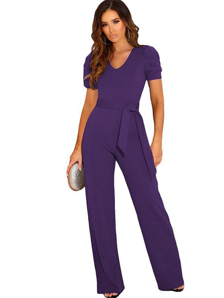 Chic Lace V-Neck Long Sleeve Wide Leg Jumpsuit