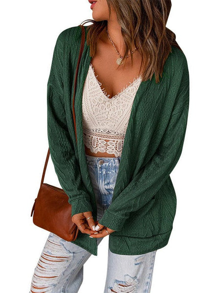 Women'S Long Sleeve Cardigan Sweater With Solid Color And Pockets
