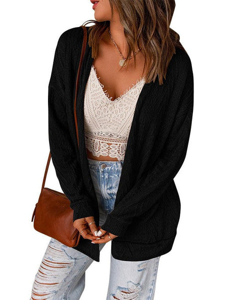 Women'S Long Sleeve Cardigan Sweater With Solid Color And Pockets