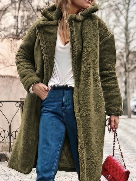 Women's Long Sleeve Lapel Collar Plush Lamb Hair Winter Coat