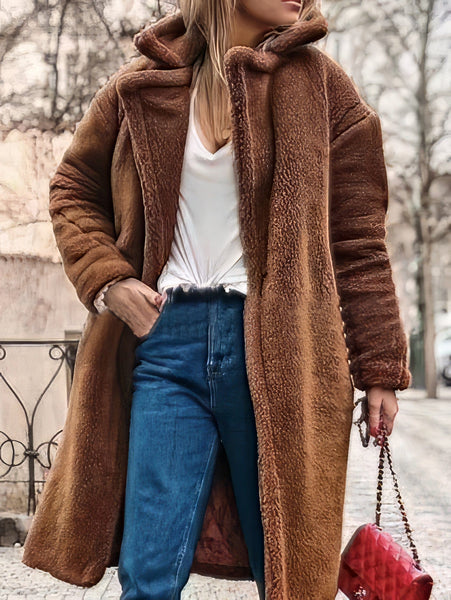 Women's Long Sleeve Lapel Collar Plush Lamb Hair Winter Coat