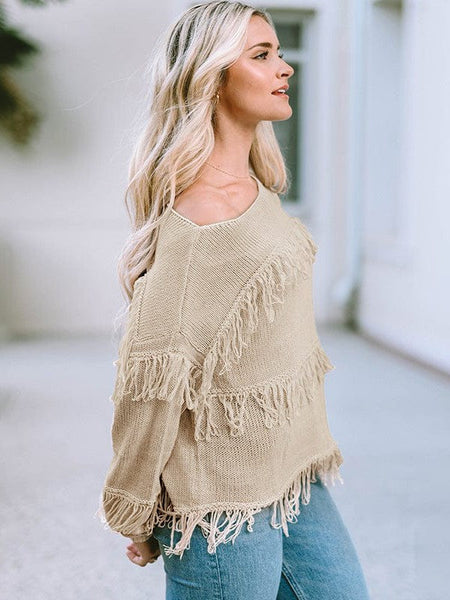Women'S Long Sleeve Tassel Sweater In Bohemian Style