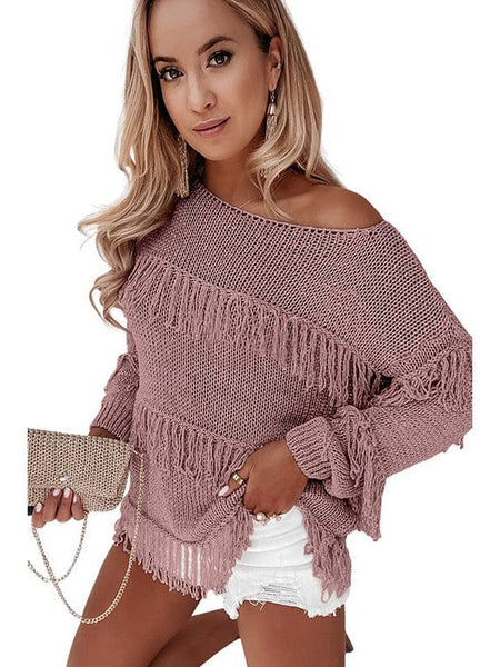 Women'S Long Sleeve Tassel Sweater In Bohemian Style