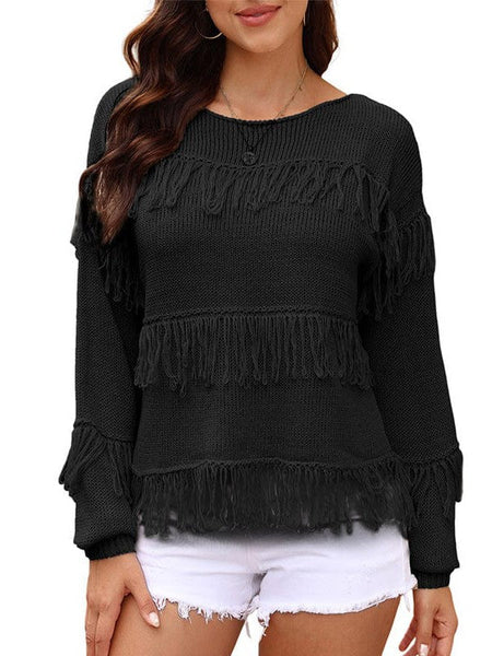 Women'S Long Sleeve Tassel Sweater In Bohemian Style