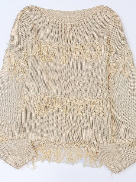 Women'S Long Sleeve Tassel Sweater In Bohemian Style