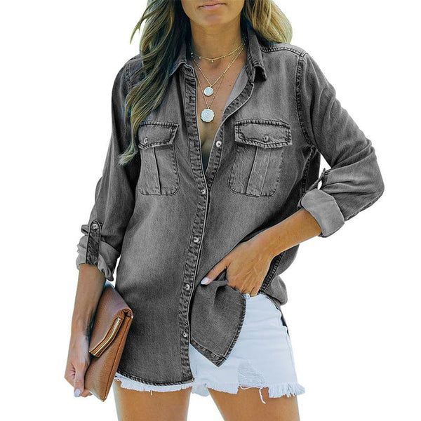 Retro Wash Slim Fit Denim Button Down Shirt with practical styling and dependable silhouette control.