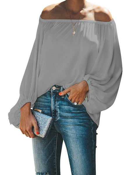 Women'S Loose Off-Shoulder Top With Lantern Sleeves