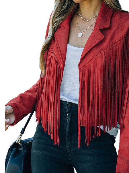 Fringe Trim Suede Jacket for Women with practical styling and dependable silhouette control.
