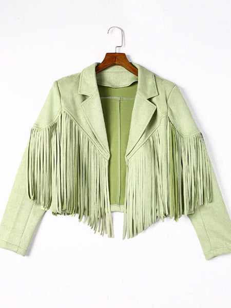 Women's Bohemian Fringe Suede Jacket with Batwing Sleeves