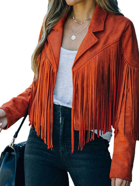 Fringe Trim Suede Jacket for Women with practical styling and dependable silhouette control.