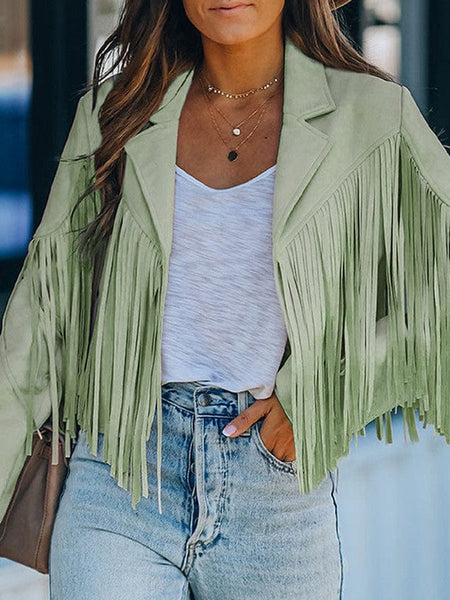 Women's Bohemian Fringe Suede Jacket with Batwing Sleeves